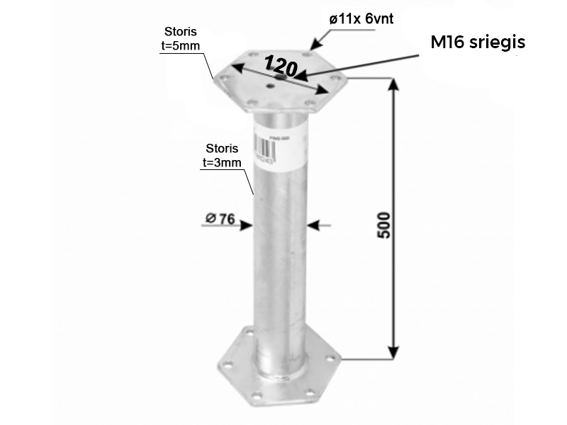 Polių prailginimas 76x500x3mm M16 HDG